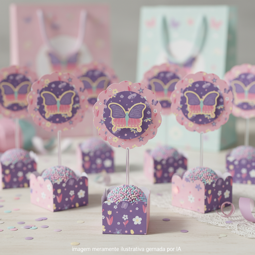 Forminhas | Toppers Docinhos Jardim Borboletas | Lembrancinha | Festa | Aniversário | Personalizados