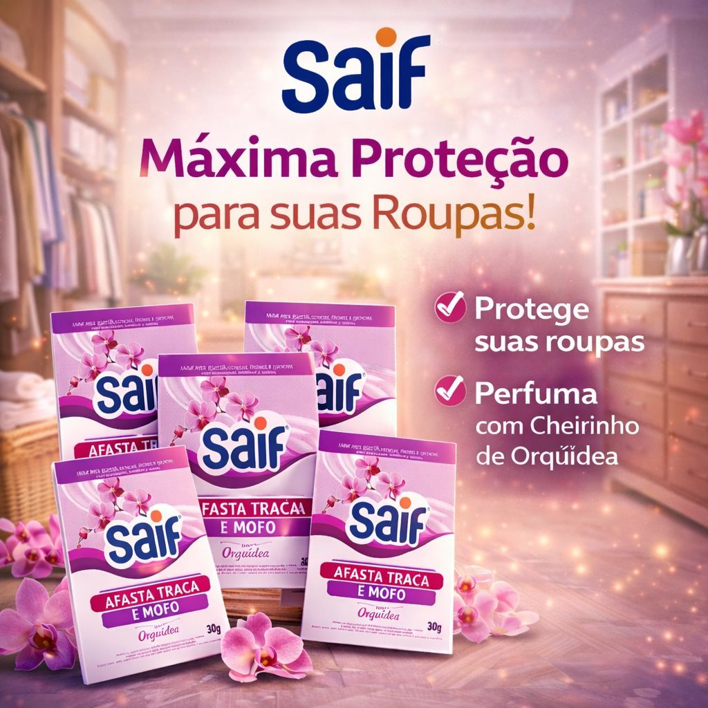 Afasta Traça e Mofo Perfumado Orquídea  30G Saif - Antimofo e Antitraça Perfumado Para Roupeiros