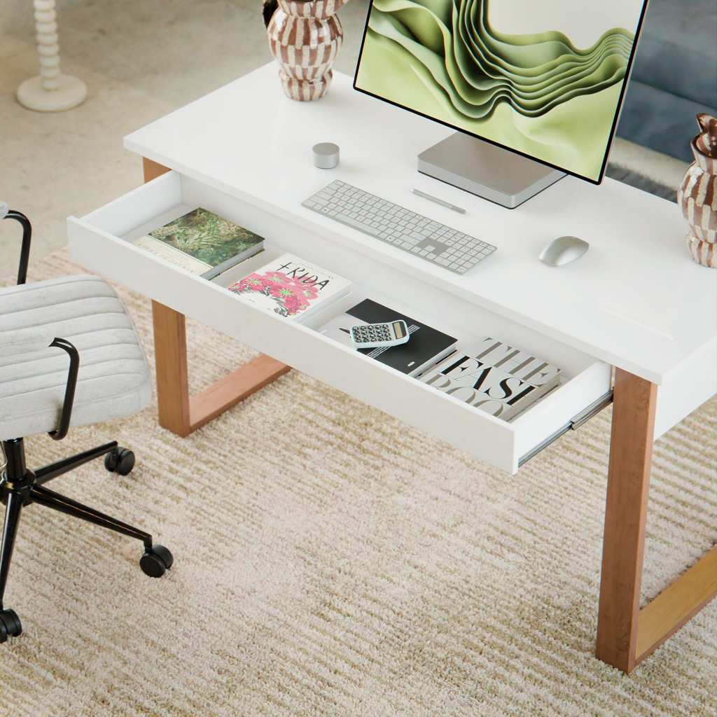 Mesa Escrivaninha Para Escritório Estilo Industrial Com Gaveta Cor Branco/Freijó Casa Lustre