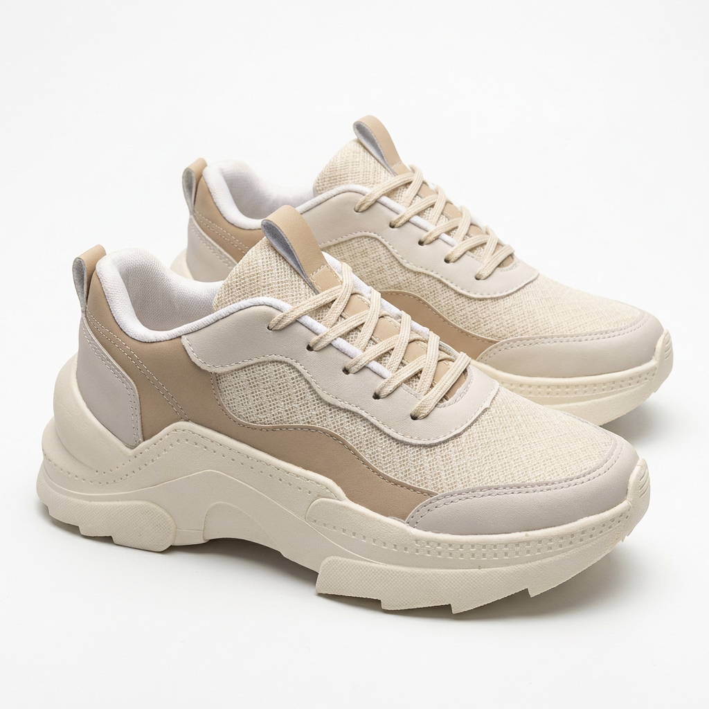 Tênis Feminino Chunky Casual Confortável Bege Off White Estilo Urbano Leve e Moderno PROMOÇAO FRETE GRATIS