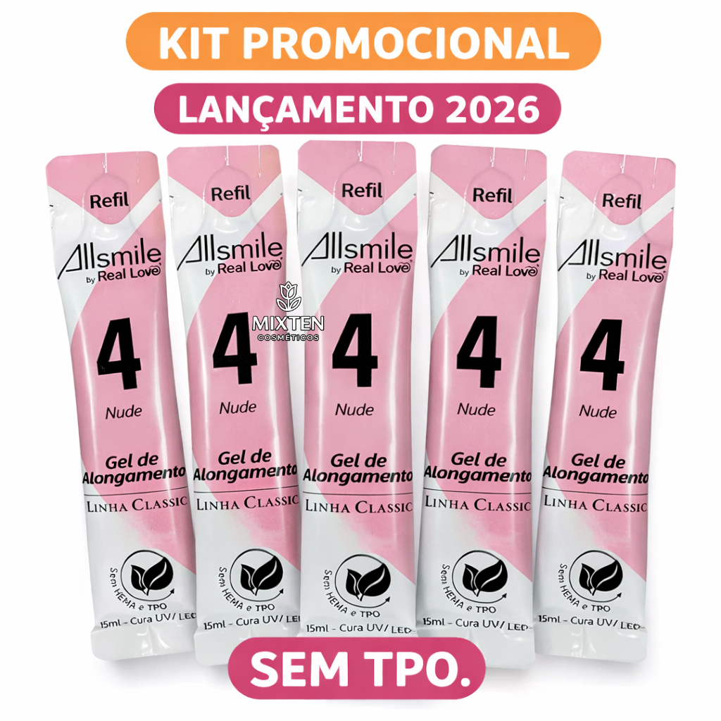 Kit 5 Refil Sachês Gel Linha Classic All Smile By Real Love para Unhas 15ml - Nova Fórmula HEMA FREE Sem TPO