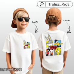 Camiseta Infantil Looney Tunes Camisa 100% Algodão Personagens Blusa Cartoon Coelho Pato Gato Pintinho