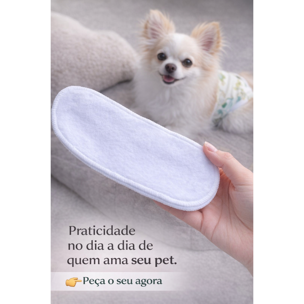 Absorvente para Fralda Pet Reutilizável Lavável Alta Absorção Cachorro Gato Kit 5