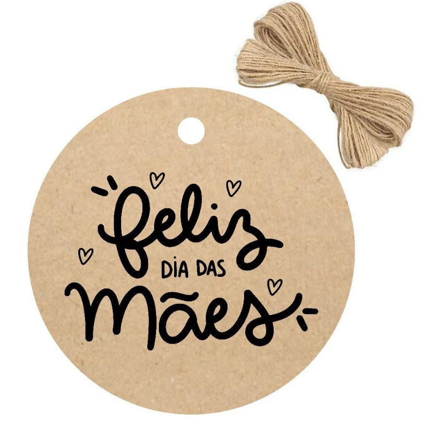 50 Tag Redonda Feliz Dia das Mães 4cm Papel Kraft Com Cordão De Rami Enviamos Com A Arte da Foto