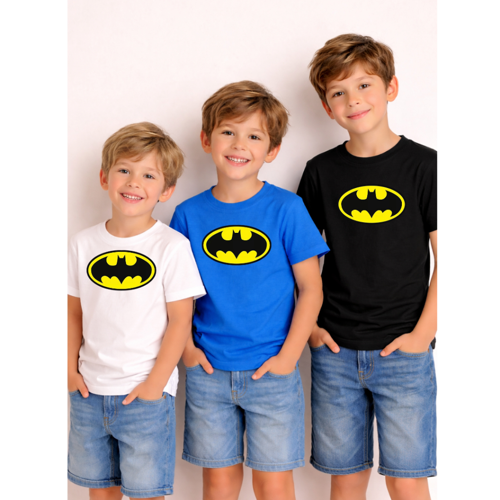 Camisa Infantil Menino Básica Algodão  Estampa do Batman Moda Criança 5 a 10 Anos Dia a Dia