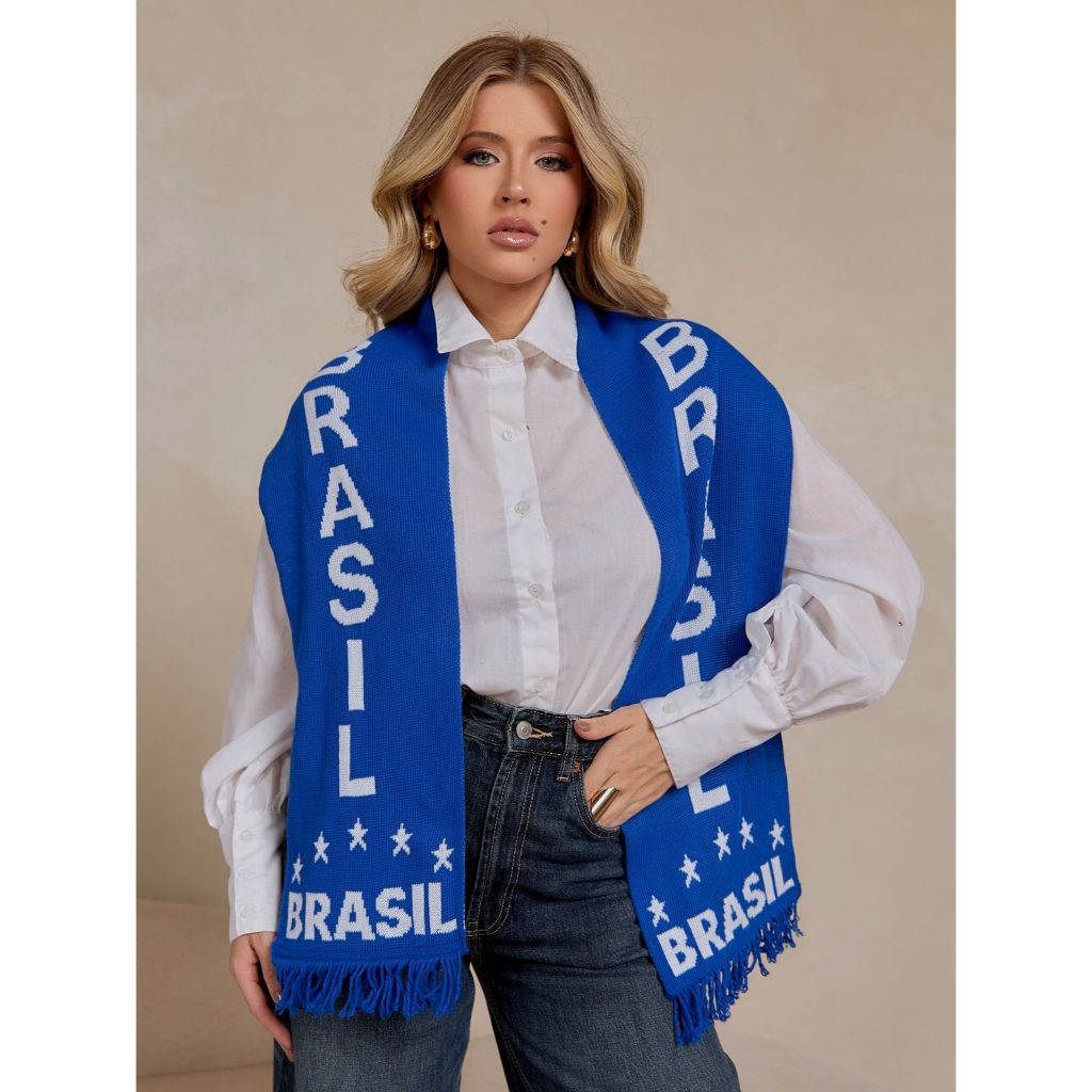 Cachecol Lenço do Brasil Unissex Xale Tricô Copa do Mundo Torcedor Tricot Masculino Feminino Virgínia