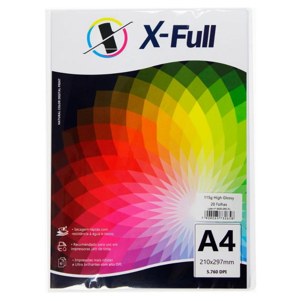 Papel Fotográfico 115g X-full Glossy Brilhante A4 20 folhas Branco em Oferta na Shopee