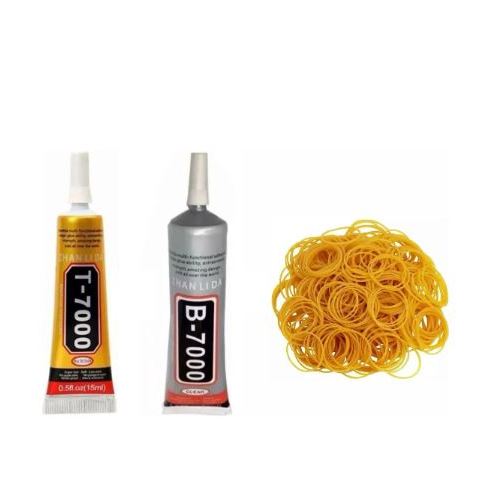 Kit Cola Tela Celular Multiuso Manutenção Reparo Celular Zhanlida 2un pcsT7000 ou B700 15ml + Elástico 20gr