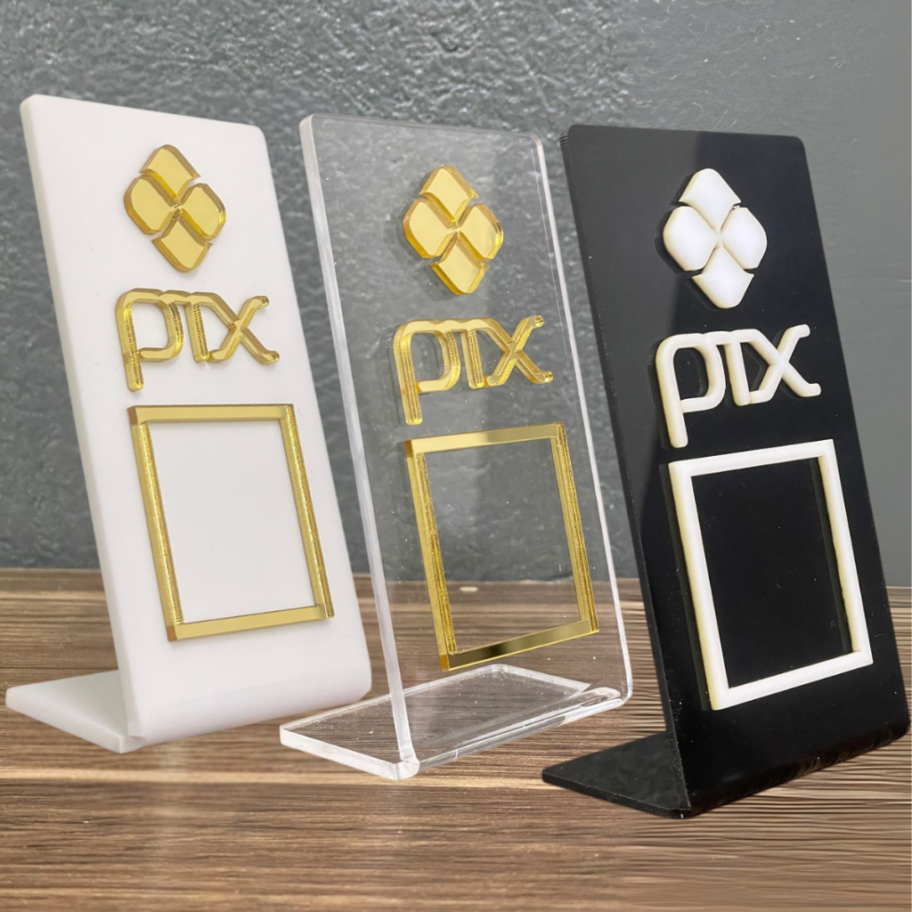 Placa Pix Display Acrílico QR Code Balcão Mesa Pagamento Loja