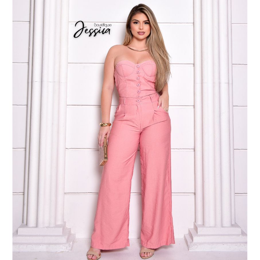 CONJUNTO CROPPED E CALÇA PANTALONA elegante com lastex nas costas em Oferta na Shopee