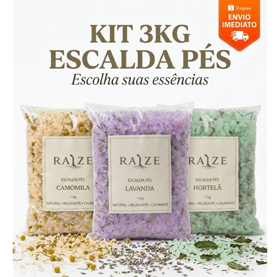Escalda Pés 3kg Para Lembrancinha e Spa dos Pés Kit Lavanda Camomila Sais de Banho Natural Relaxante