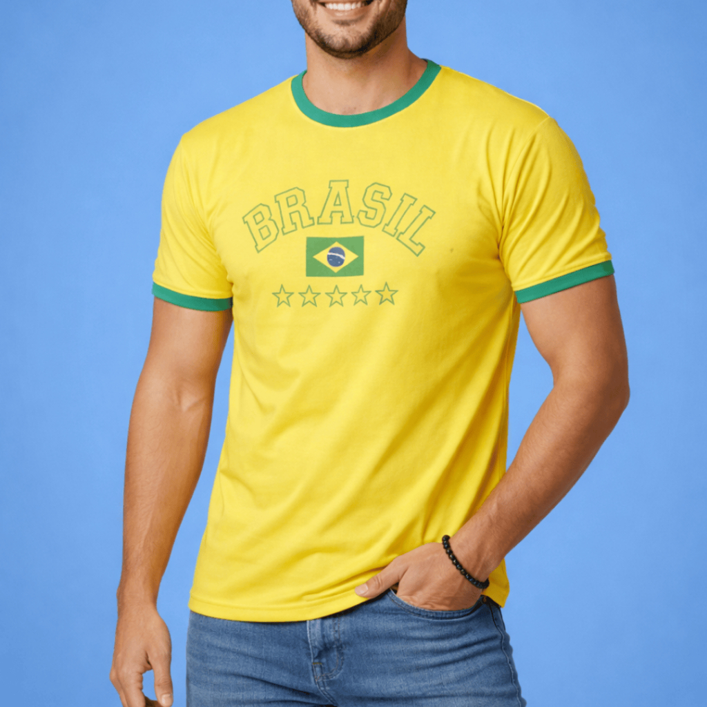 Camiseta do Brasil Masculina Estilo Torcedor Futebol Copa Amarela Casual Confortável Dia a Dia