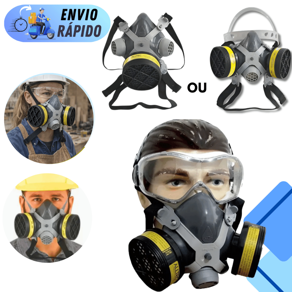 RESPIRADOR 2002 OU 2001 + 2 FILTROS QUÍMICO VO+GA E OCULOS DE PROTEÇÃO INCOLOR PINTURA RESINAS PÓ em Oferta na Shopee