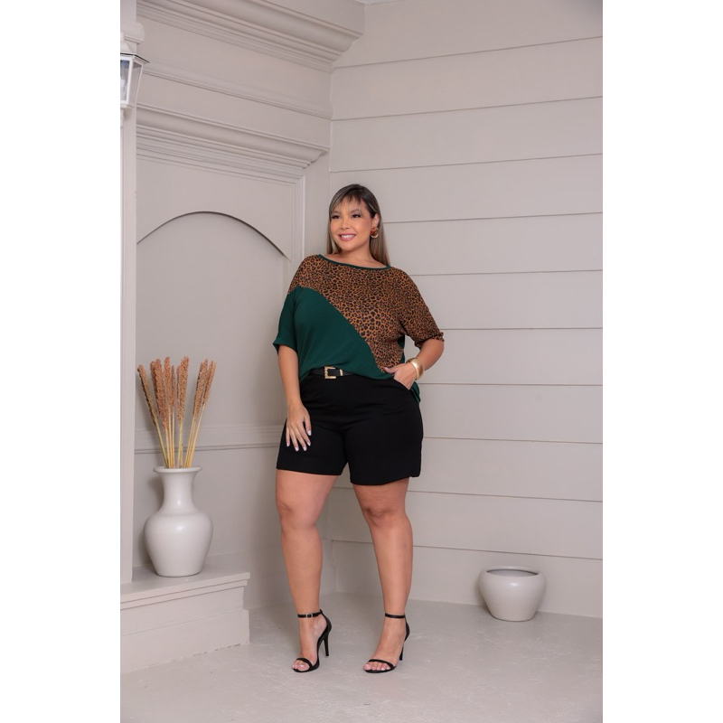 Blusa Feminina Plus Size bi color veste G ate G2 moda evangelica gola redonda confortável