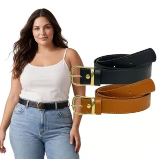 KIT 2 Cintos Femininos Largo 3cm Moda Plus Size Tendencia Outono/Inverno Fivela Dourada - Angelica