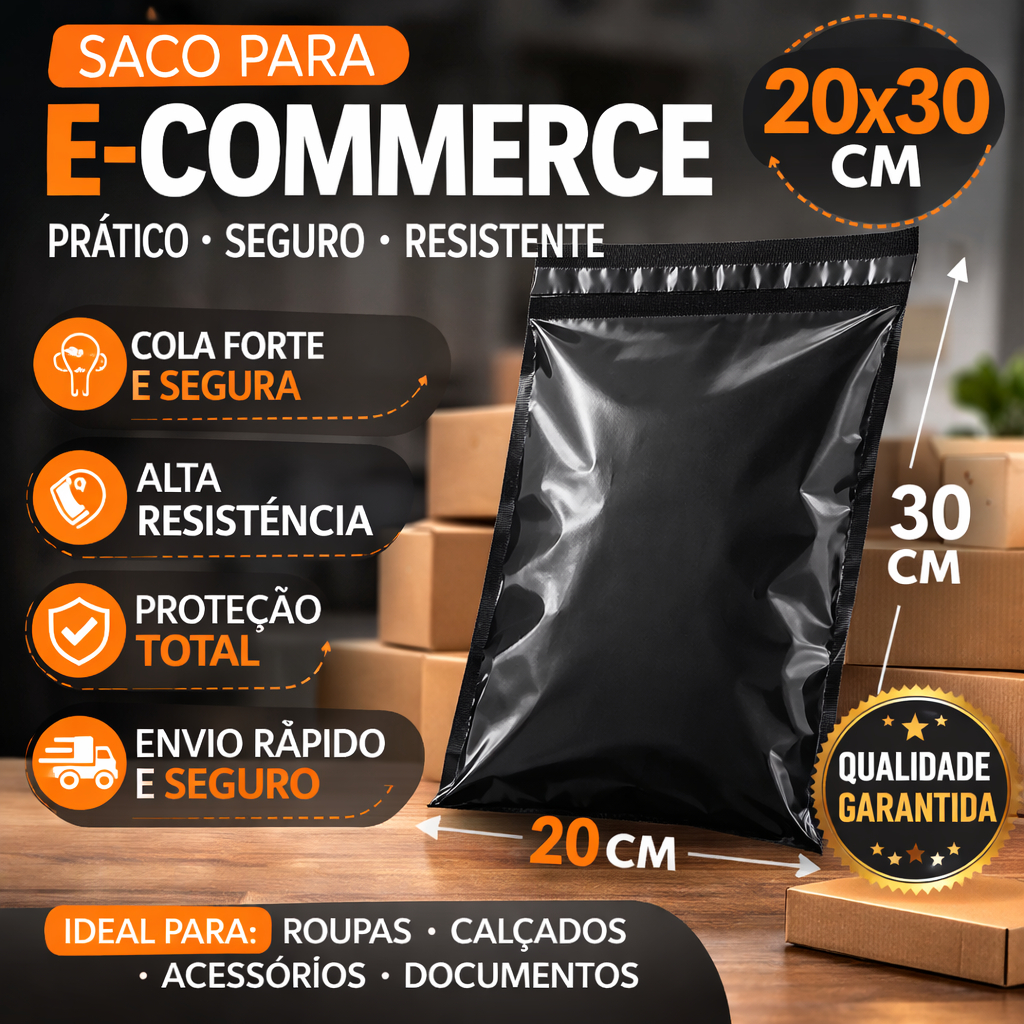 Saco de E-Commerce Envelope de Segurança Preto 20X30 Lacre Auto Colante Impermeável