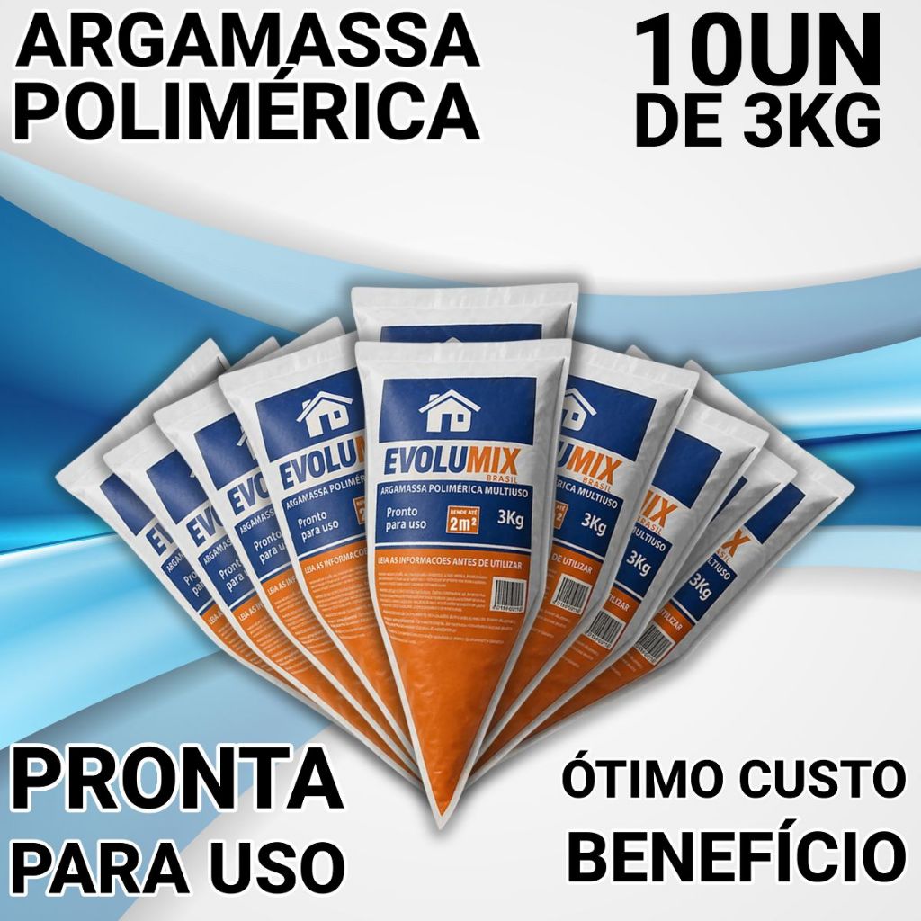 Kit 10 Argamassa Polimérica 3kg Evolumix Impermeabilizante Vedação Alta Resistência Alta Cobertura