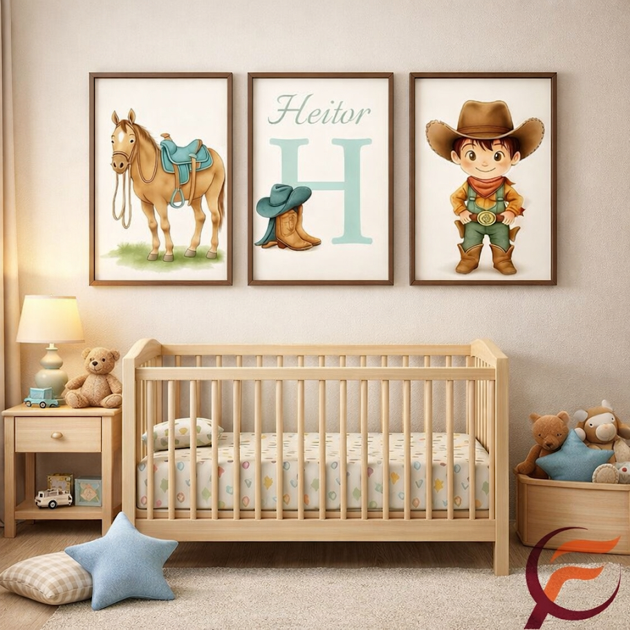 Quadro Infantil Menino Cowboy Verde Menta em Oferta na Shopee