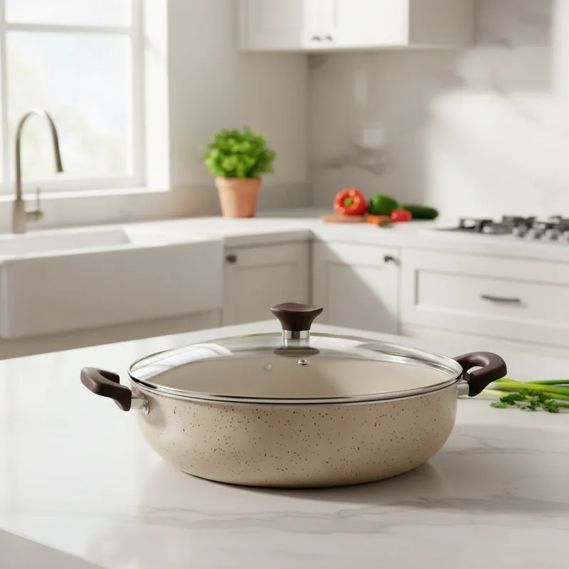 Panela Wok Francesa 30cm com Tampa Antiaderente 5 Camadas Teflon Alumínio Fogão a Gás