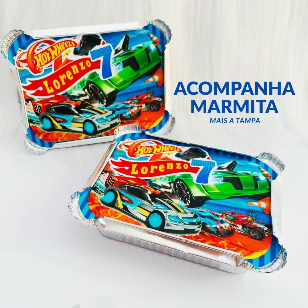 Marmita Personalizada Tema HOTWHEELS Menino | Lembrancinha de Aniversário Infantil | Marmitinha Festa HOTWHEELS