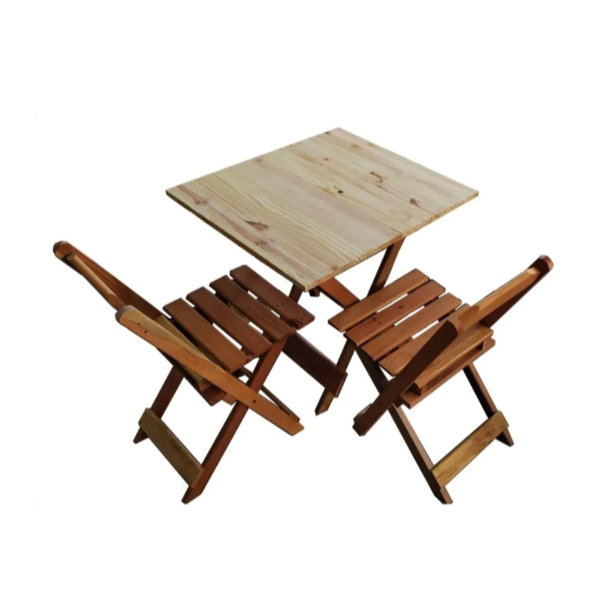 Jogo Kit Conjunto Mesa Mesinha Dobrável 70x70 C/ 2 Cadeiras Madeira Natural Bar Restaurante