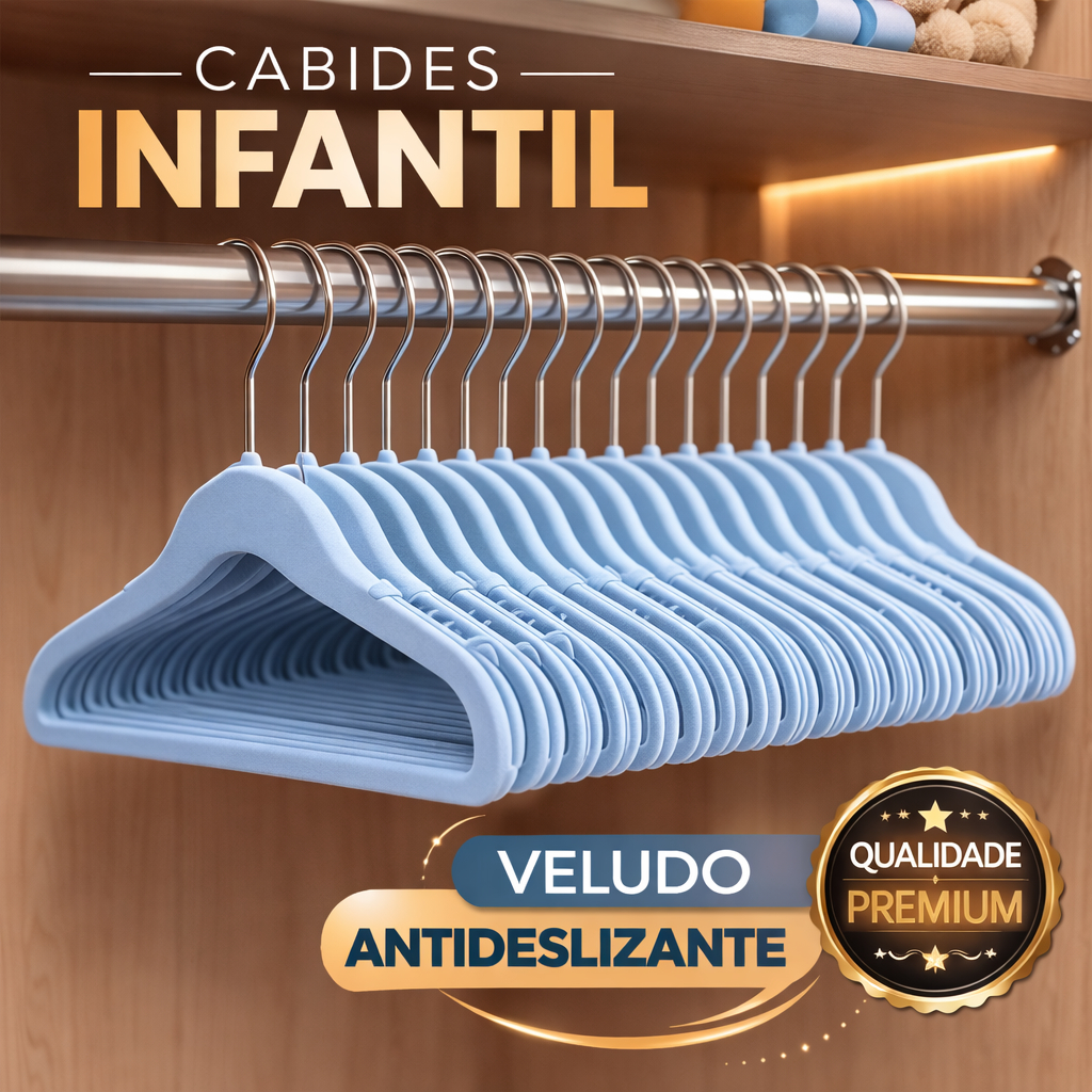 Cabides Infantis Kit 30 uni Veludo Antideslizante Roupa Bebê Criança Ultra Fino Não Escorrega