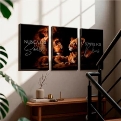 Quadro Decorativo 122x60cm Moderno Quadro Abstrato Quadro Flores Conjunto 3 60x40 Quadro Leão