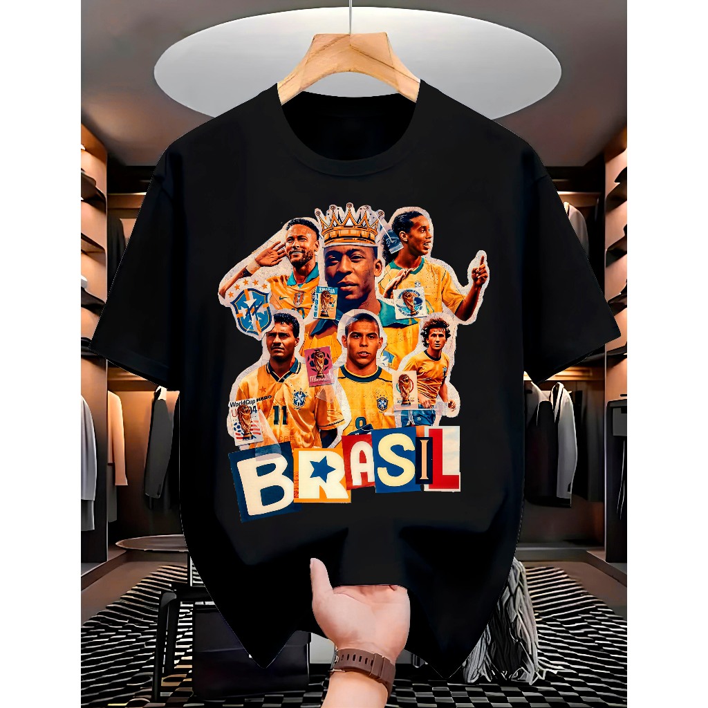 Camiseta "Brasil Lendas" Streetwear Brasil Camisa 100% Algodão Copa Do Mundo Futebol Unissex T-shirt