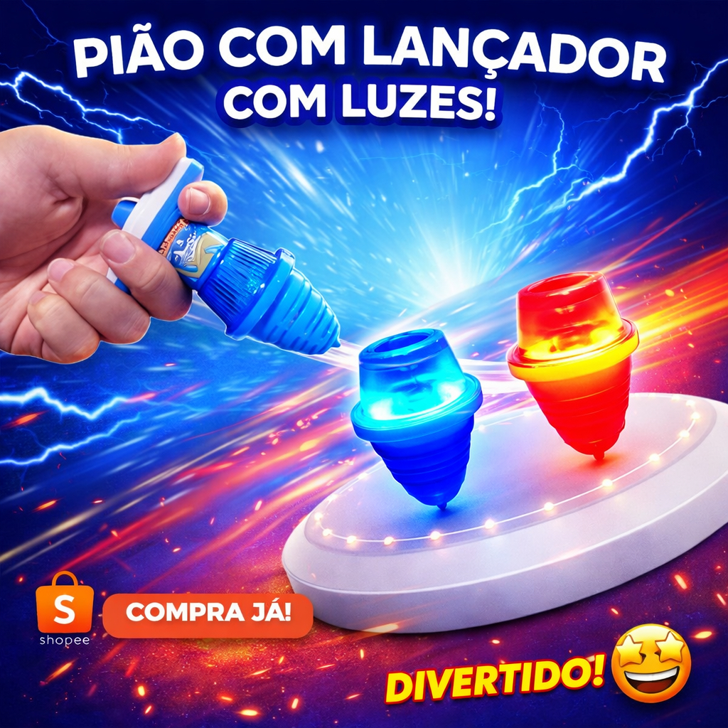 Pião + Lançador Com Luz  De Led Colorida, Giroscópio, Resistente, Infantil, Com Luzes, Brilha