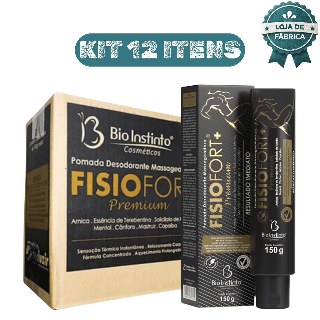 Kit 12 Pomada Massageadora Fisiofort Premium 150g Bio Instinto Alívio Muscular Dor e Relaxamento em Oferta na Shopee
