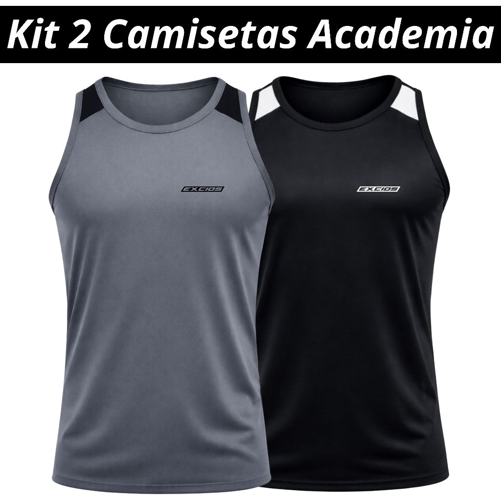 Kit 2 Camisetas Regata Dry Fit Esportiva Camisa Masculina Academia Treino Musculação