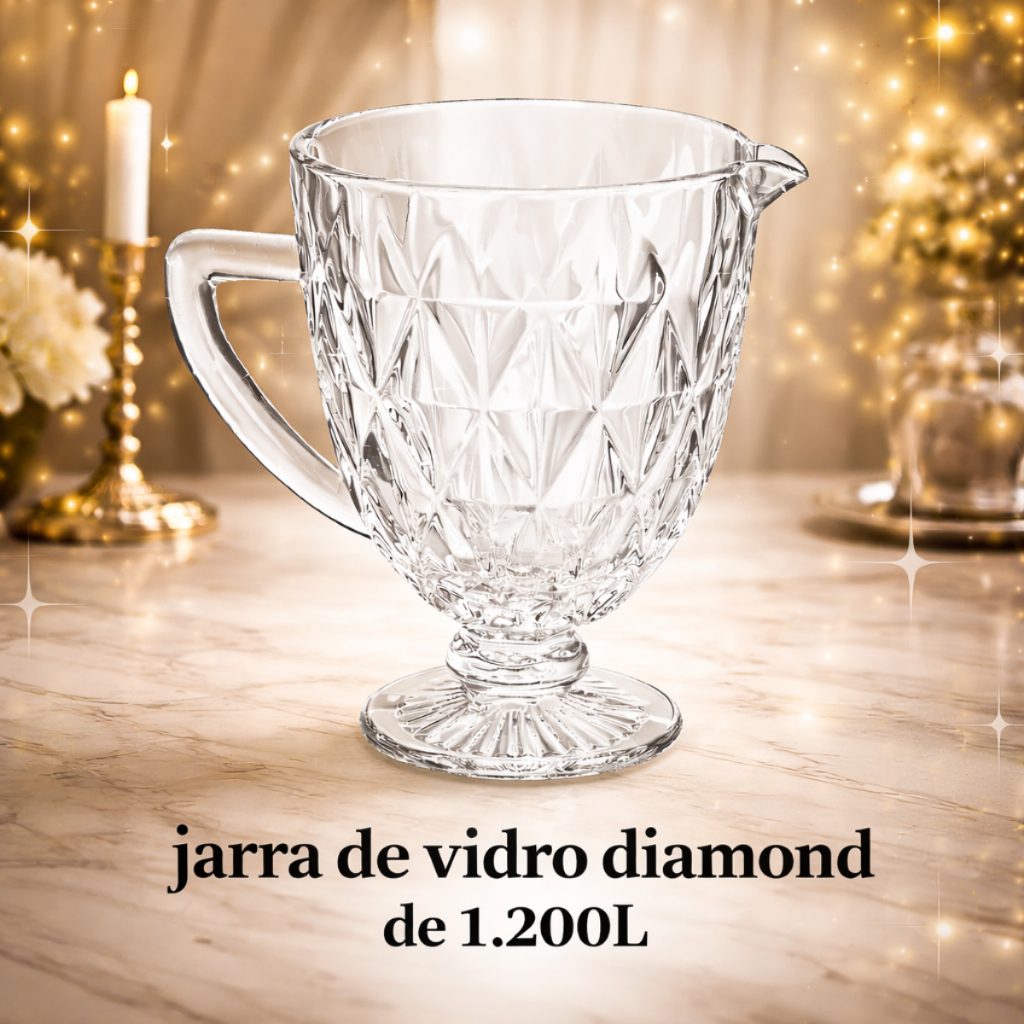 Jarra de Vidro Diamond Luxo 1,2L Transparente Elegante Água Suco  Diamante Resistente Mesa Posta em Oferta na Shopee