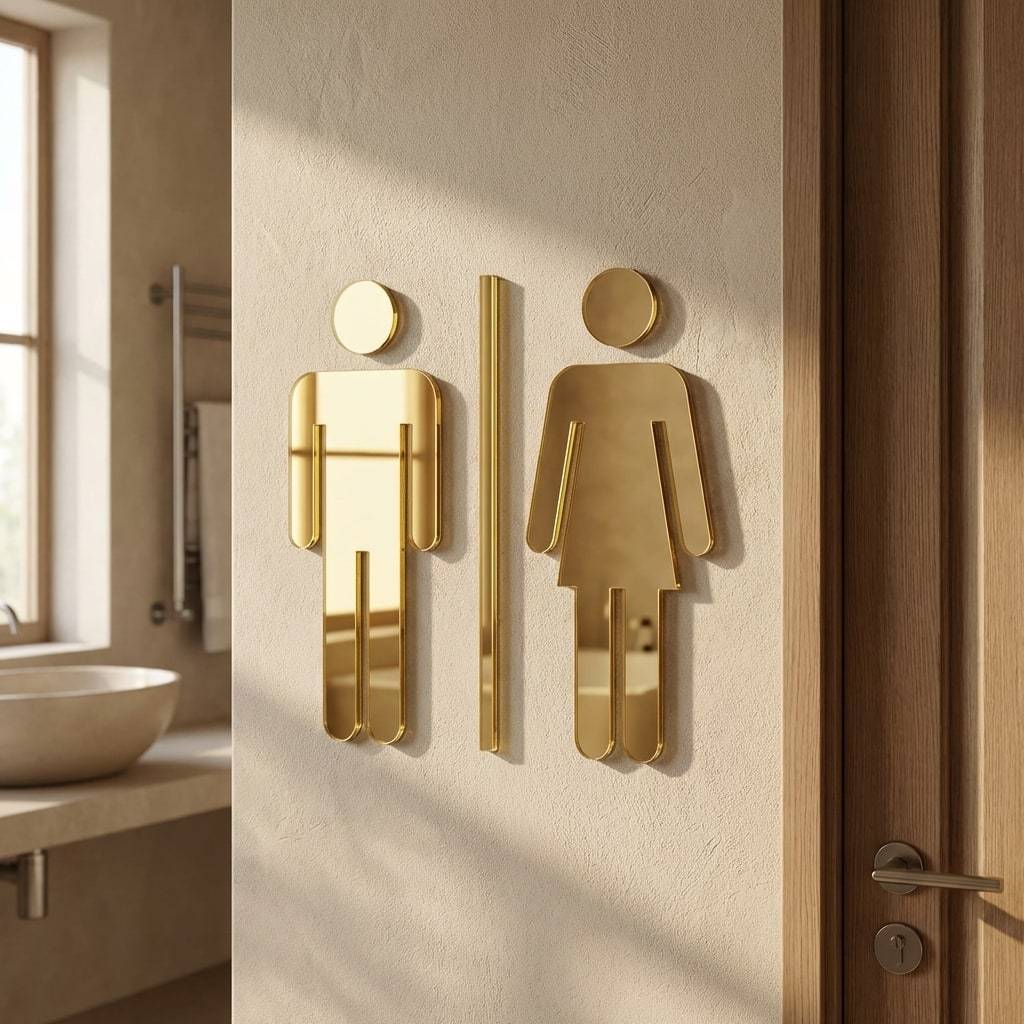 Placa Indicativa Banheiro WC Feminino Masculino Acrílico Espelho