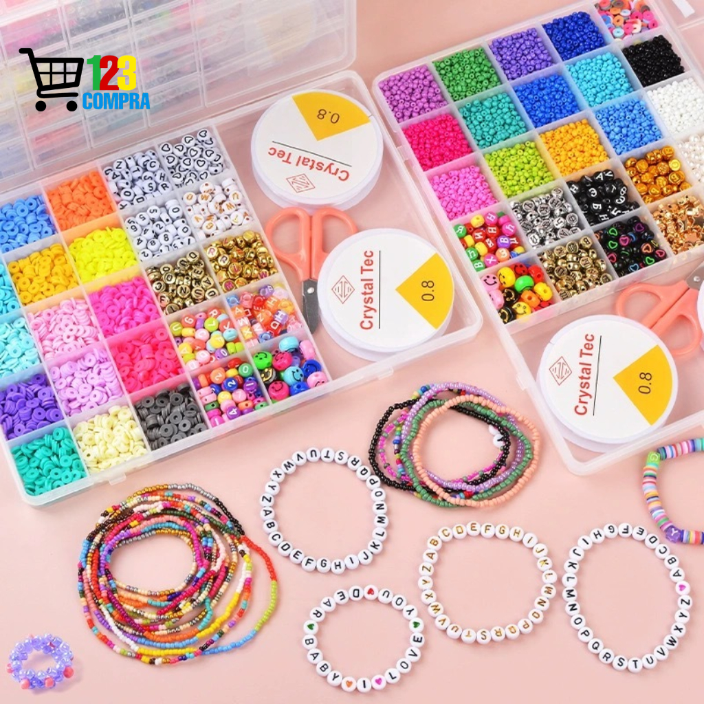 Kit Miçanga Infantil Para Pulseira Colar e Brincos - (1200 Peças)