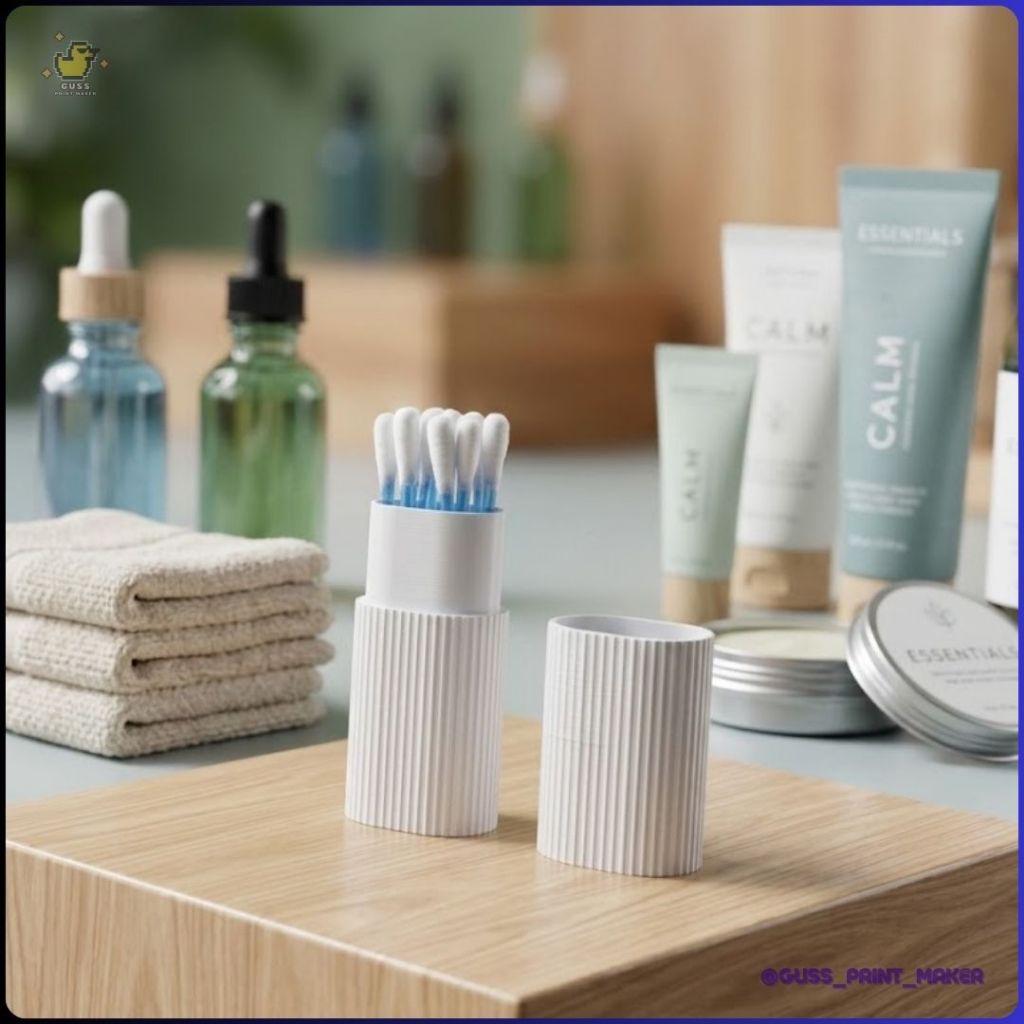 Porta Cotonetes Portátil com Tampa | Organizador de Banheiro Minimalista | Compacto para Viagem | Design Moderno