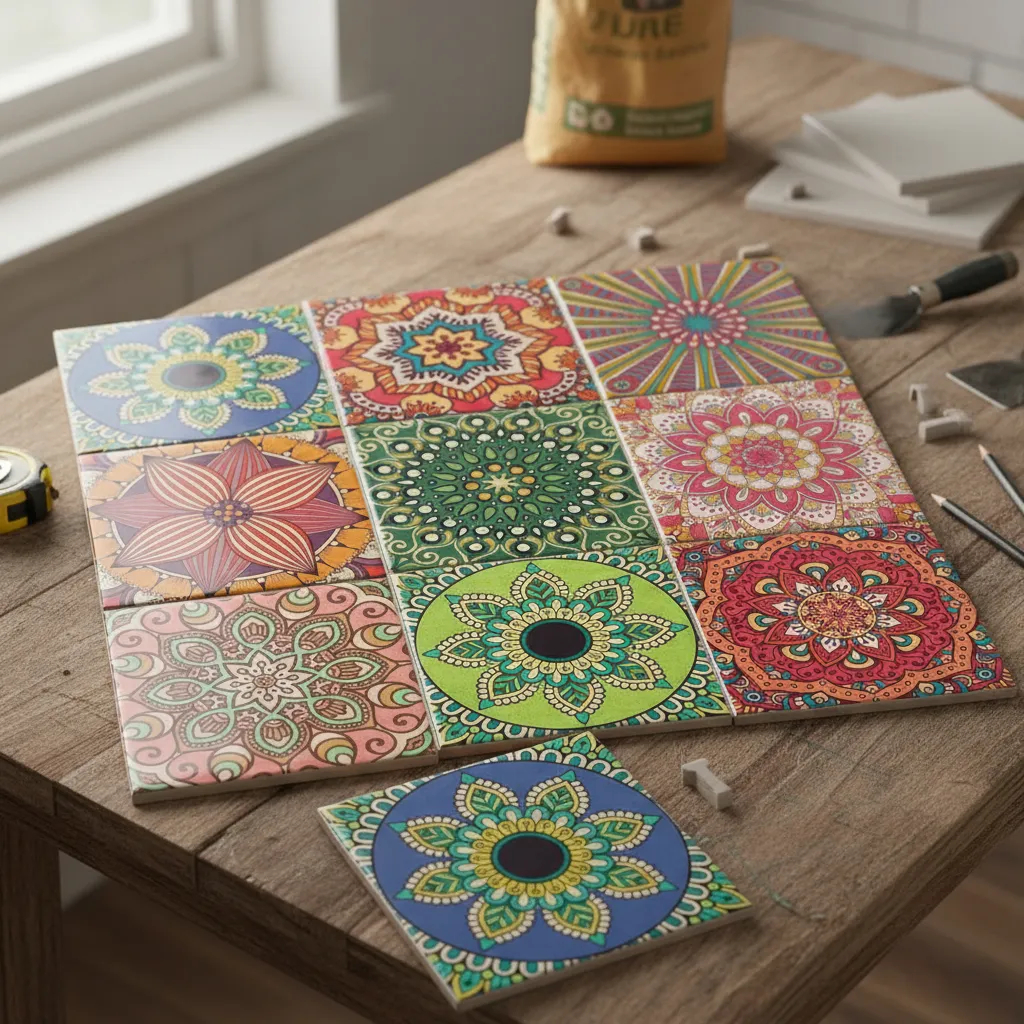 Imagem Azulejos Decorativos Mix Mandala Kit 9 Peças 15x15cm.