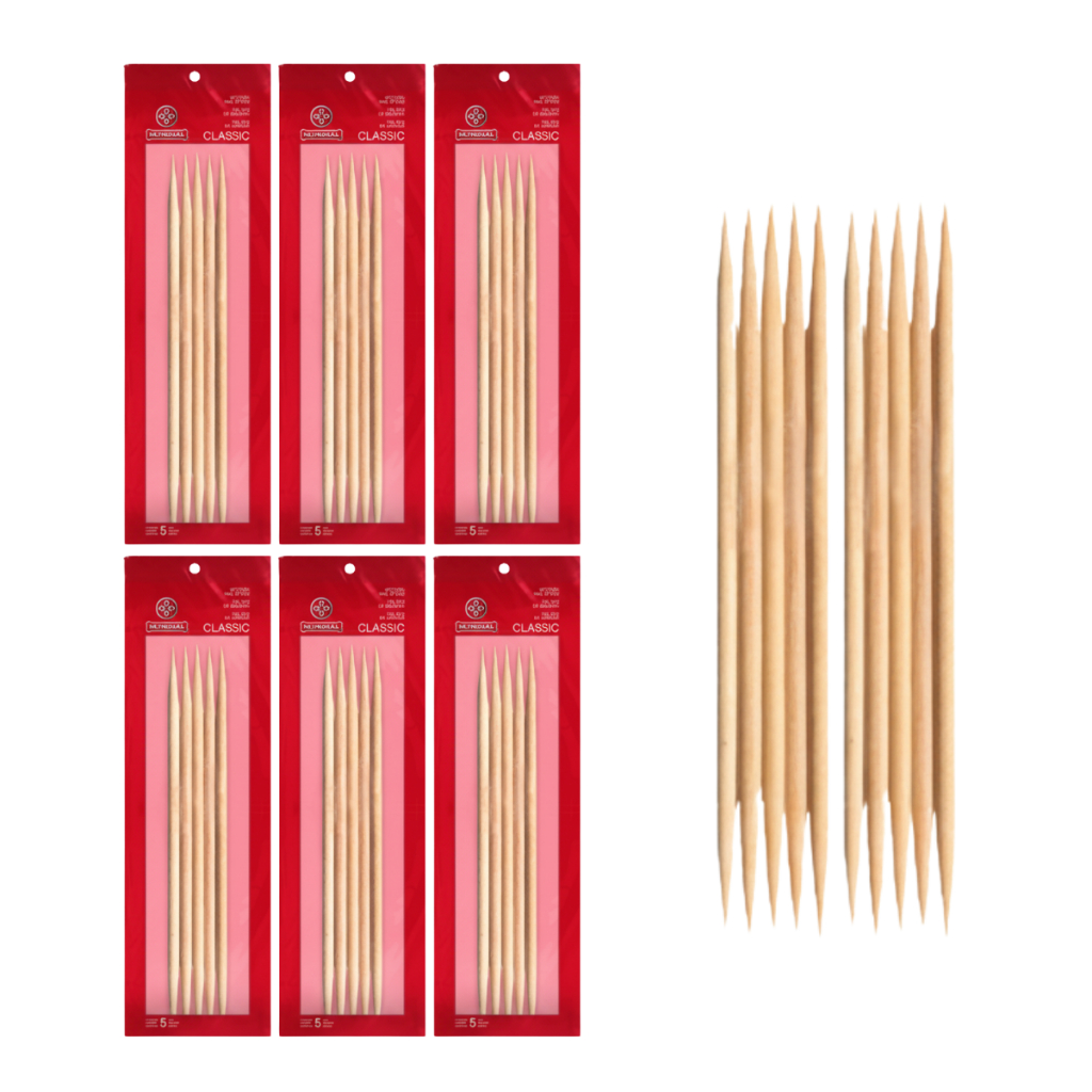 Palito de Madeira Ponta Fina Dupla BC-101 Classic 5 Peças Mundial Unhas Manicure Pedicure Cutícula