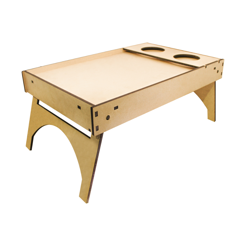 Mesa Bandeja para Café da Manhã MDF Cru Funcional com Suporte para Copo – Bandeja para Refeições, Notebook, Cama ou Sofá
