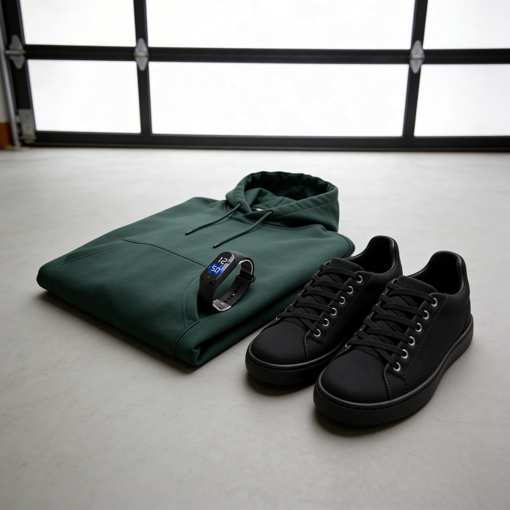 Moletom Verde com Capuz + Tênis Casual Preto + Smartband Presente Kit Masculino Completo
