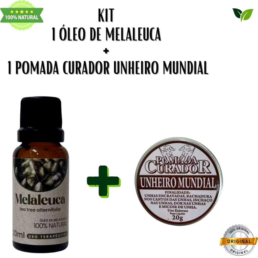 kit 1 oleo melauleca + 1 pomada unheiro 20g 100% natural