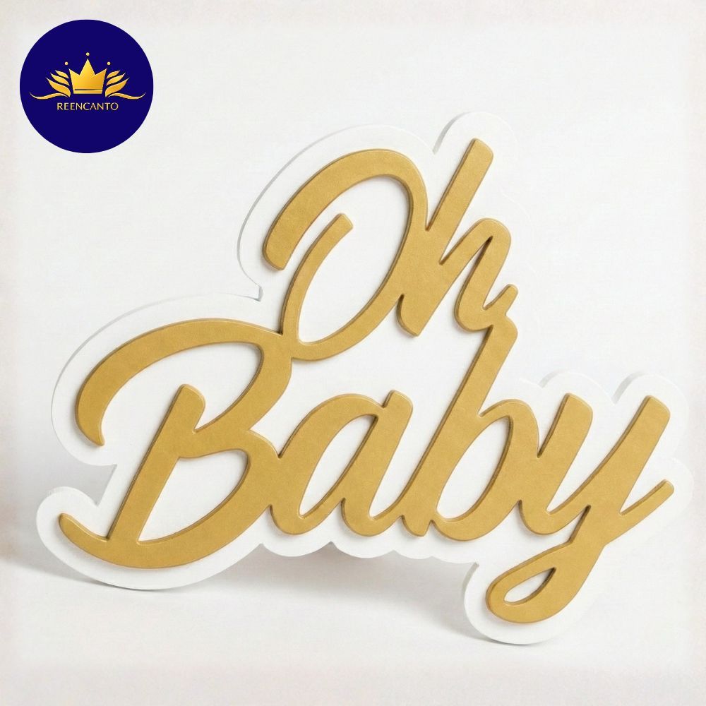 Palavra Oh Baby Mdf Letreiro Frase 60x40 Dourado personalizado