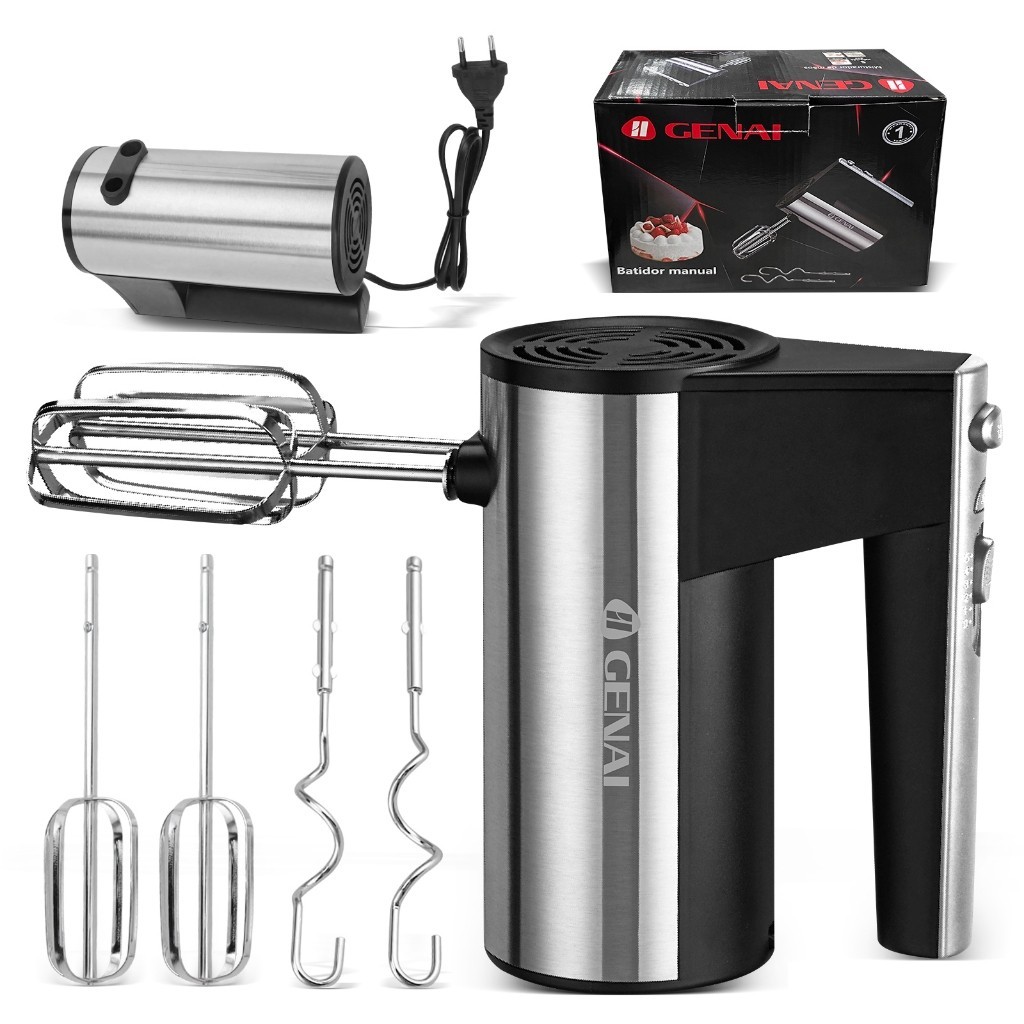 Batedeira Portátil Elétrica 5 Velocidades com Acessórios Inox - Design Vertical para Cozinha, Bolo e Massa
