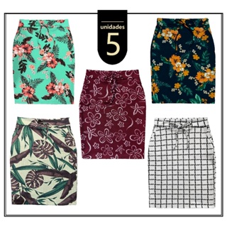 kit 5 Saias Lápis Estampada Floral Linda Moda Evangélica  Elegante em Oferta na Shopee
