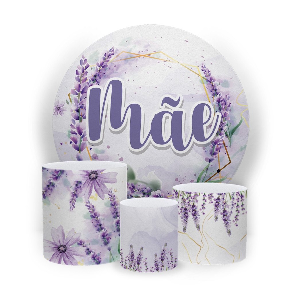 Painel Festa em Tecido Redondo 1,50x1,50 com Trio de Capas Cilindros Dia das Mães em Oferta na Shopee