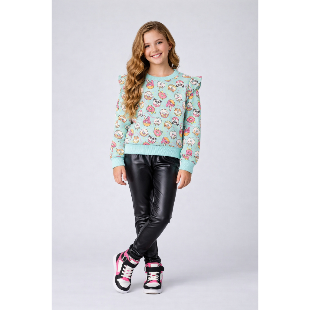 Conjunto Infantil Feminino Moletom Estampado + Calça Cirre Menina Look Inverno Estiloso l79
