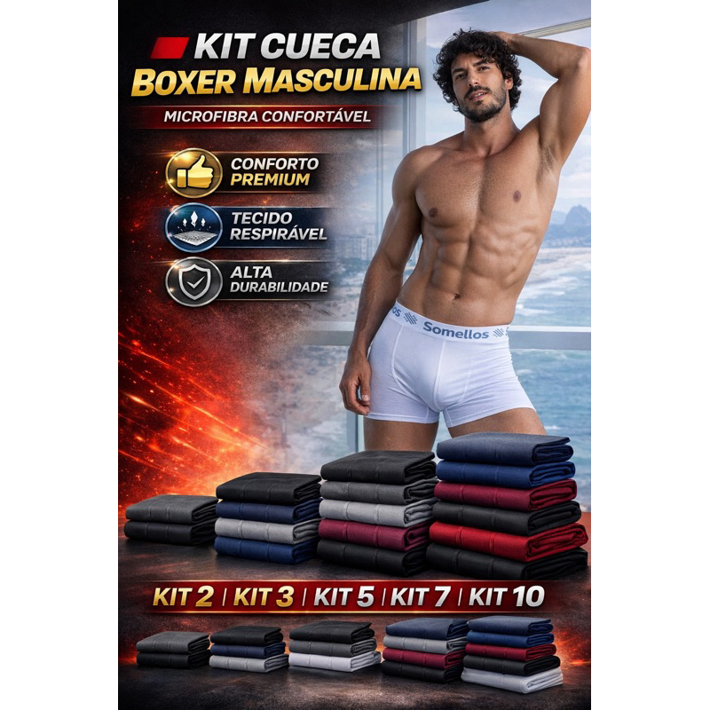 Cueca Boxer Microfibra Masculina Confortável Sem Costura Kit 2 3 5 e 7 Cuecas