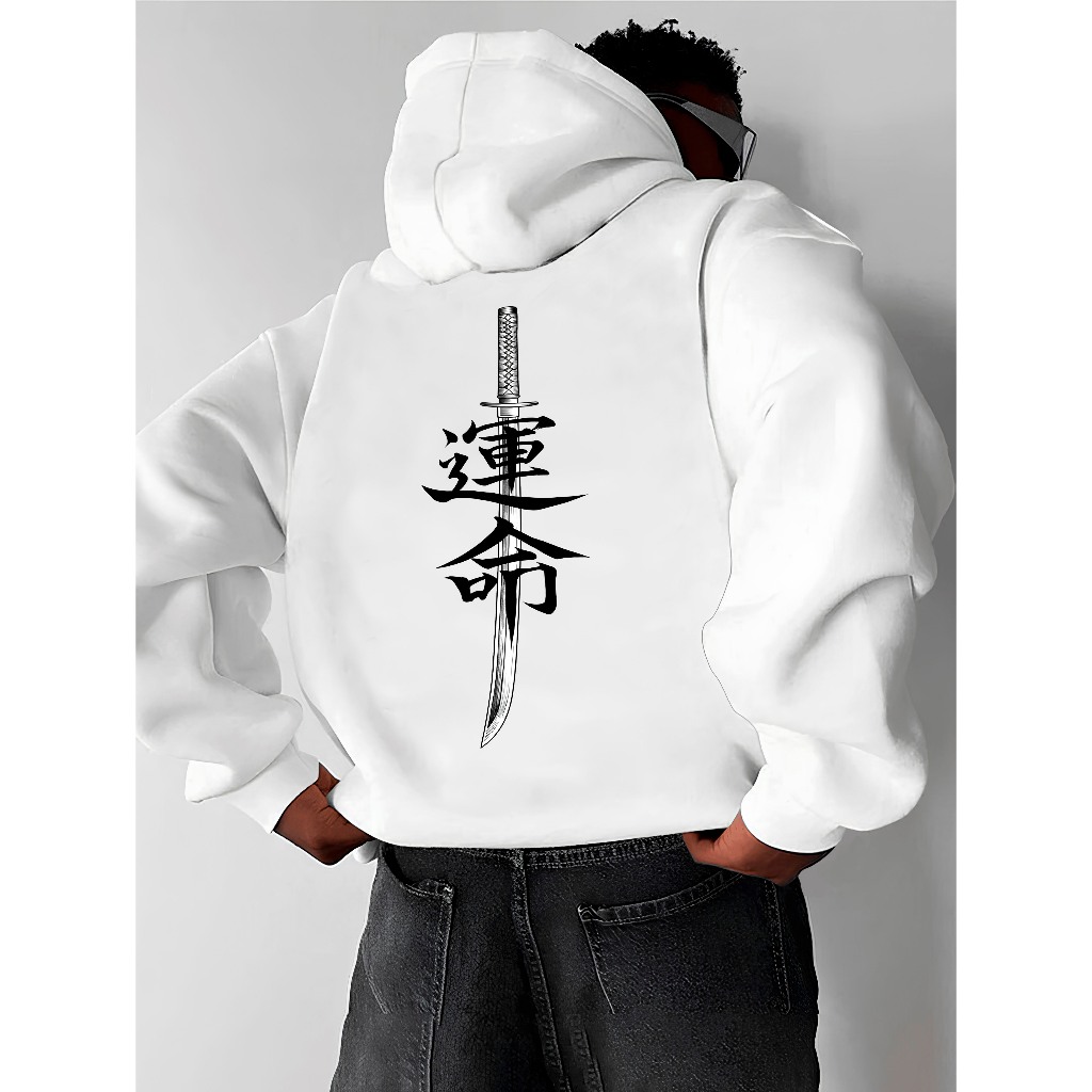 Moletom Canguru ESPADA DESTINO Unissex Casual Estampado Blusa De Frio Streetwear Capuz Flanelado