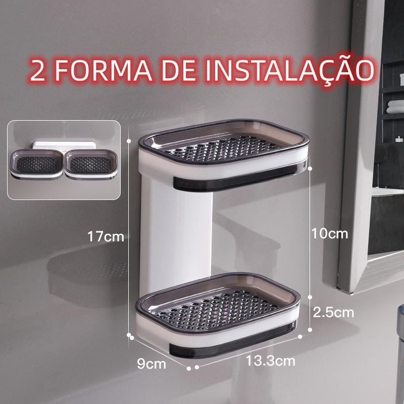 Kit Saboneteira Facil Instalar 2 Camada Caixa De Sabão Para Banheiro Com Suporte Favourite Sem Furo
