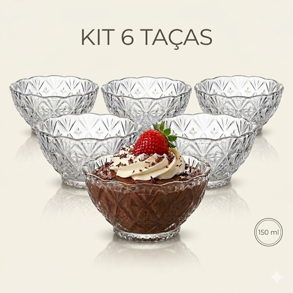 Jogo 6 Taças Tigela Bowls Premium Para Sobremesas 150ml Vidro Doce Sorvete Frutas Aperitivos em Oferta na Shopee