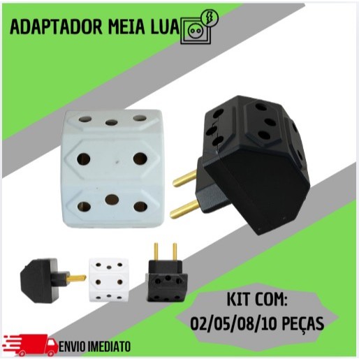 Kit Adaptador de Tomada Benjamin Meia Lua 05 entradas 10A/20A Plug 10A Bivolt (Banco e Preto)